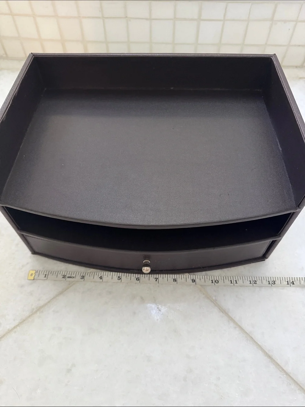 Brown Leather-Textured Bathroom Organizer with Drawer